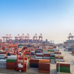 modern container terminal at dusk