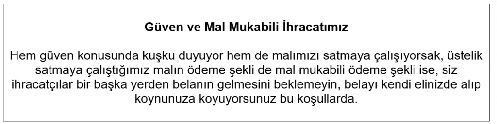 Güven Ve Mal Mukabili İhracatımız