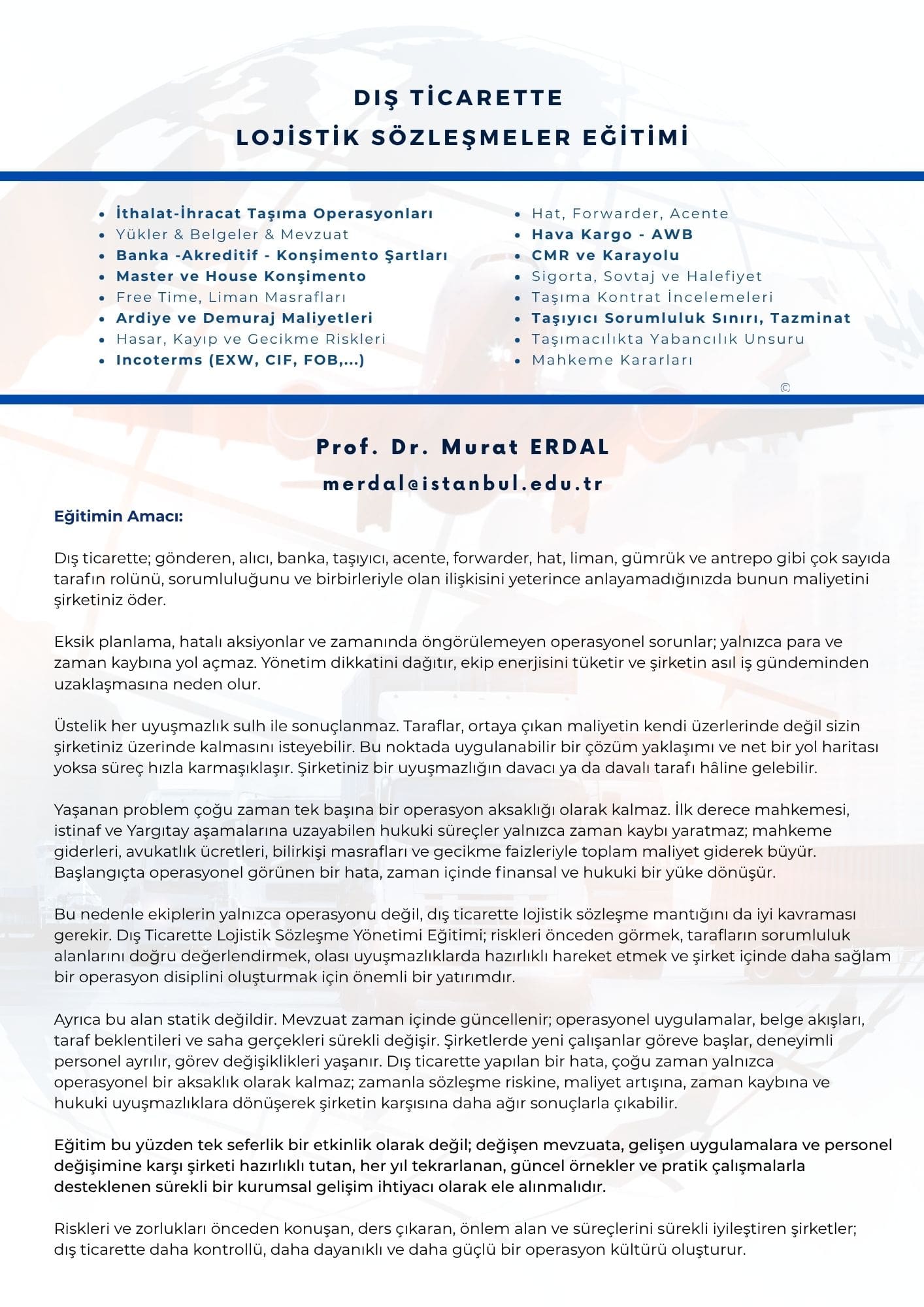Diş Ti̇carette Loji̇sti̇k Sözleşmeler Eği̇ti̇mi̇