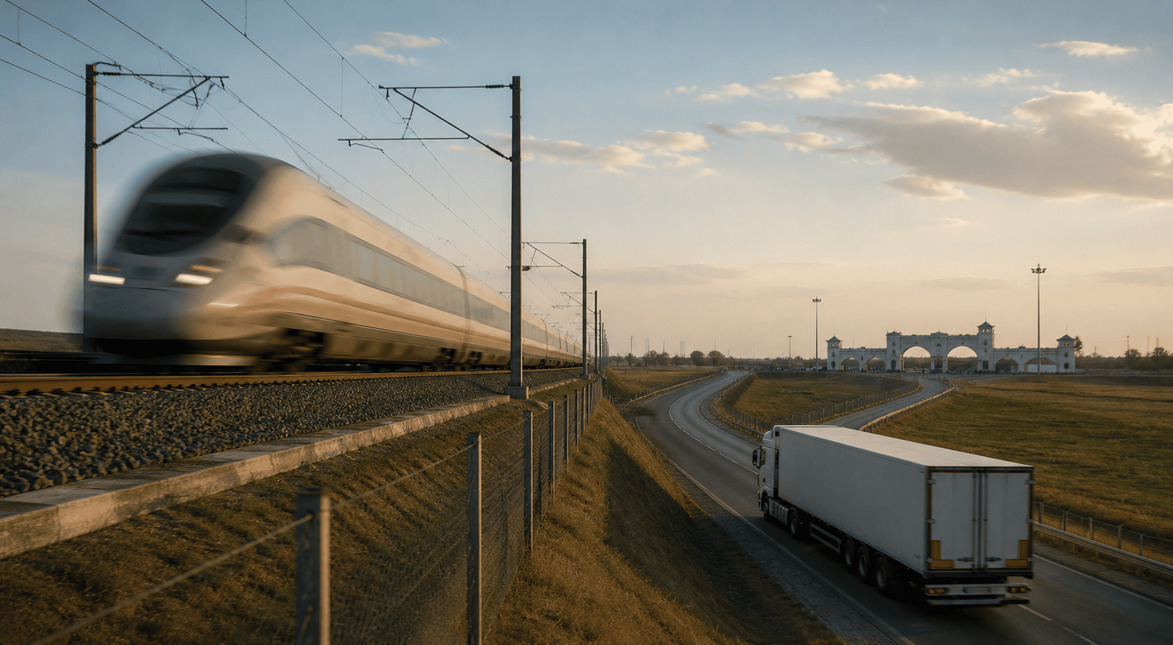 Gün Batımında Hızlı Tren Ve Yol